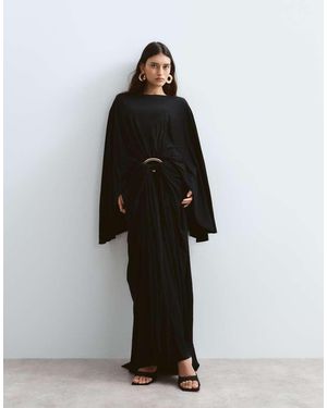 ARRANGE Maxi Jurk Met Lange Mouwen, Gedrapeerd, Met Goudkleurige Hardware-Afwerking - Zwart