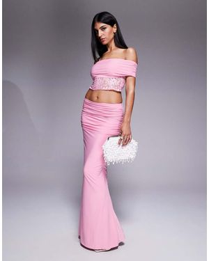 Missy Empire Double Sculpted Slinky Ruched Side Detail Maxi Skirt Co-ord - Pink