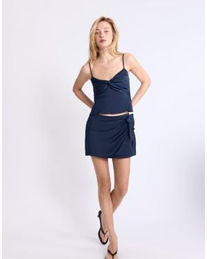 Stradivarius Sateen Pareo Mini Skirt - Blue