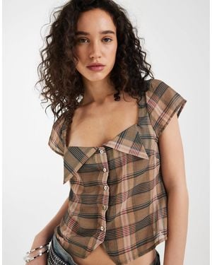 Motel – meraki – bluse mit verschwommenem karomuster - Braun