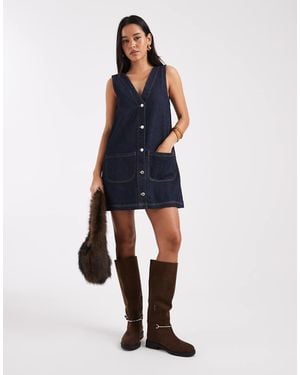 Miss Selfridge Vestito Di Jeans Scamiciato Blu Indaco