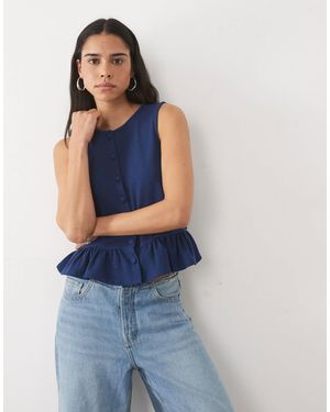 Miss Selfridge Soft Rib Button Through Tank With Peplum Hem (part Of A Set) - Blue