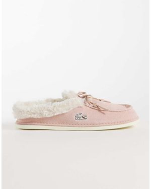 Lacoste Aubrey Mule Fleece Lined Suede Slipper - Natural