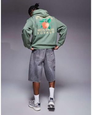 ASOS Oversized Hoodie With Orange Back Print - Grey