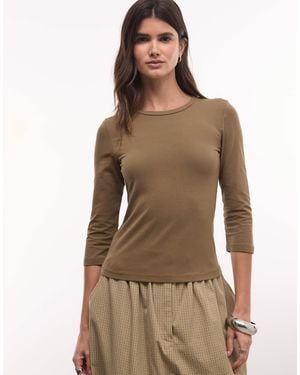 Monki 3/4 Sleeve Top - Brown