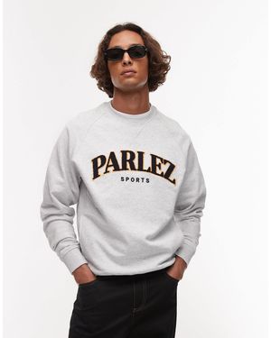 Parlez Varsity Towelling Logo Crew Neck Sweat Top - White