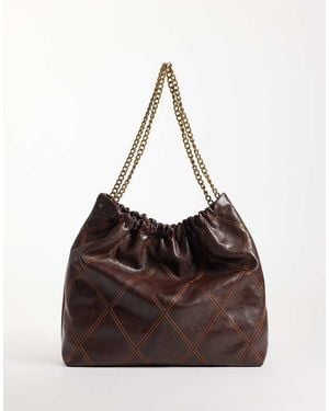 ASOS Quilted Tote Bag With Chain Handle - Brown