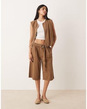 Mango Pantalones Cortos Marrones De Estilo Bermudas De Algodón De - Neutro