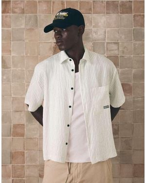 Bershka Boxy Print Short Sleeve Shirt - Natural