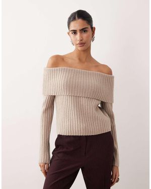Abercrombie & Fitch Off Shoulder Foldover Jumper - Natural