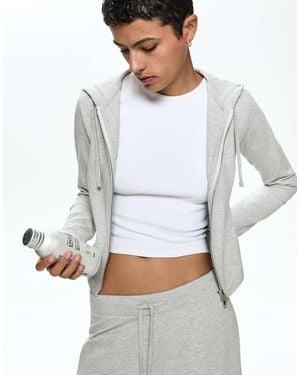 Bershka Zip Up Hoodie - White