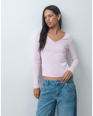 Mango T-shirt mit v-ausschnitt und langen ärmeln - Weiß