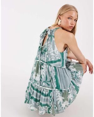 ASOS Mini-Zonnejurk Met Halternek, Stroken En Brede Biezen - Blauw