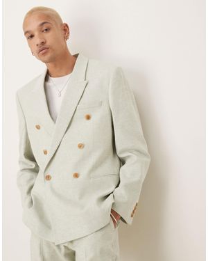 ASOS – regulär geschnittene, zweireihige anzugjacke aus leinenmix - Natur