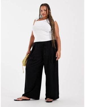 ASOS Asos Design Curve Textured Wide Leg Pants With Tie Waist - Black