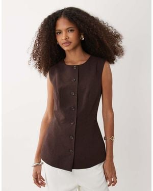 ASOS Linen Blend Sleeveless Button Down Top - Brown