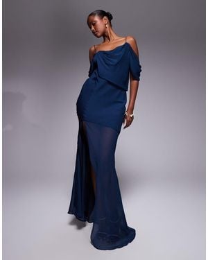ASOS Drape Front Chiffon Maxi Dress - Blue