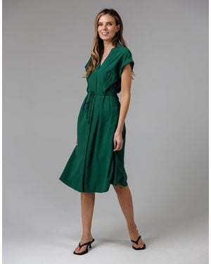 French Connection V-Neck Cap Sleeve Crepe Midi Dress - Green