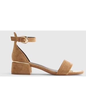 River Island Suedette Low Block Heeled Sandal - Brown
