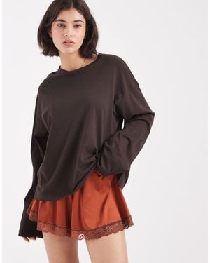 Miss Selfridge Satin Lace Trim Micro Shorts - Brown