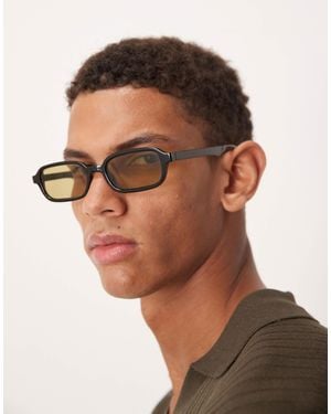 ASOS Slim Rectangle Sunglasses With Olive Lens And Frame - Brown