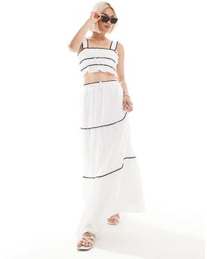 The Frolic Falda Playera Larga Monocromática Escalonada Con Ribete De Encaje En Contraste Exclusiva De (Parte De Un Conjunto) - Blanco