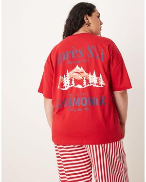 ASOS Asos Design Curve Oversized Graphic Tee & Wide Leg Trouser Pajama Set - Red