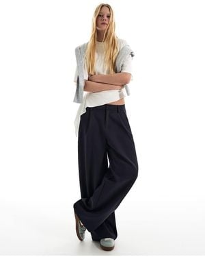Bershka Petite Voluminous Trousers With Double Fabric - Blue