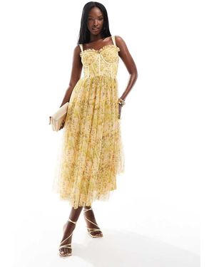 LACE & BEADS Corset Midi Dress - Metallic