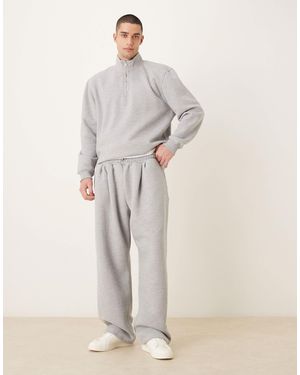ASOS Wide Leg Brushback Cozy Pique jogger - Gray