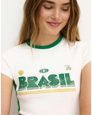 Stradivarius Contrast Neck T-shirt With Slogan - Green