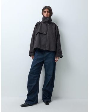 ASOS Funnel Cropped Cape Trench Coat - Blue