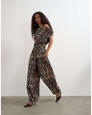 TOPSHOP Pantalón De Conjunto Plisado A Cuadros - Blanco