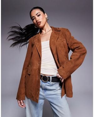 River Island Real Suede Oversized Blazer - Blue