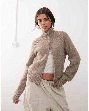 Weekday Wool Blend Hairy Knit Zip Through Cardigan - Natural