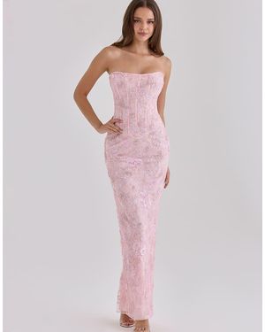 House Of Cb Anisa Hand Beaded Embellished Strapless Maxi Dress - Pink