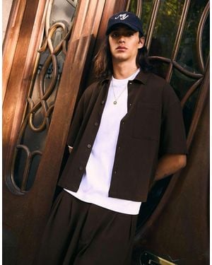 Bershka Pleated Short Sleeve Boxy Shirt - Black