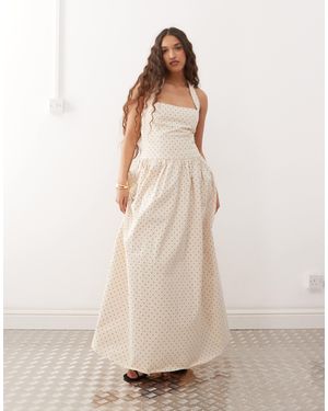 Amy Lynn Robe à pois longue avec dos nu et encolure carrée - crème - Neutre