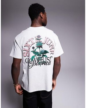Sixth June T-Shirt Grigia Con Stampa Botanica Del Logo Sul Retro - Grigio