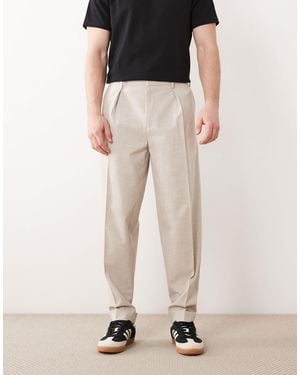 ASOS Smart Pleated Oversized Tapered Pants With Turn Ups - Natural