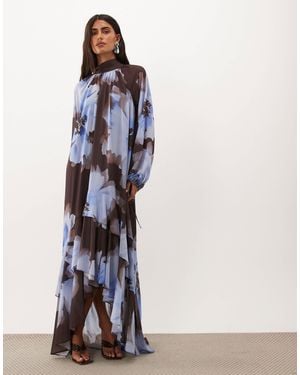 TFNC London Chiffon High Neck Tiered Hem Maxi Dress - Blue