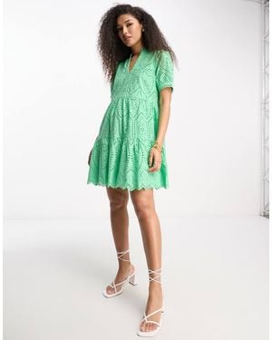 Y.A.S Y.A.S V Neck Broderie Mini Dress - Green