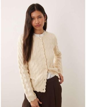 Y.A.S Scallop Trim Textured Cardigan - Natural