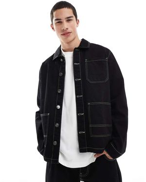 Brave Soul Giacca Di Jeans Nera Con Cuciture A Contrasto - Blu