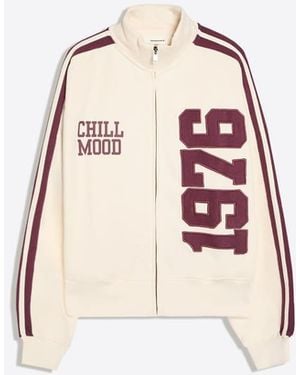 Bershka Plush Zip-Up Sweatshirt With Patch - Pink