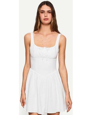 Bershka Flared Mini Dress With Linen - White