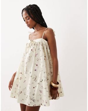 ASOS Cotton Tie Front Babydoll Dress - Natural