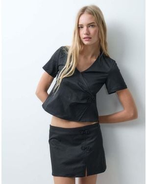 Noisy May Short Sleeve Wrap Top With frogging Detail Co-ord - Grey