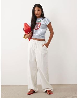 ASOS Asos Design Petite Linen Look Pull On Pants - White