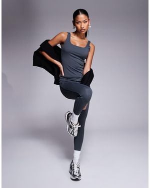 The Couture Club Co-Ord Sculpting Stretch Crossover Waistband Leggings - Blue